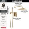 Delta Modern 14 Series Square Rain Shower System Faucet Set, Rainfall Brushed Gold Shower Head and Handle Set, Valve Trim Kit, 10 Inch, Champagne Bronze 342701-CZ