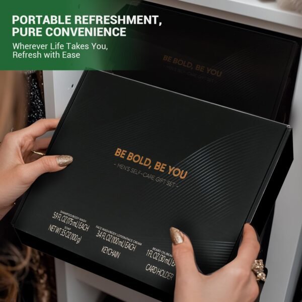 Rinse & Robust Men's Self-Care Gift Set, 10 Pcs Cedarwood Grooming Kit with Bath and Body Wash Gift Set, Beard Oil, Balm & Business Card Case, Unique Gifts for Him Father's Day, Birthday