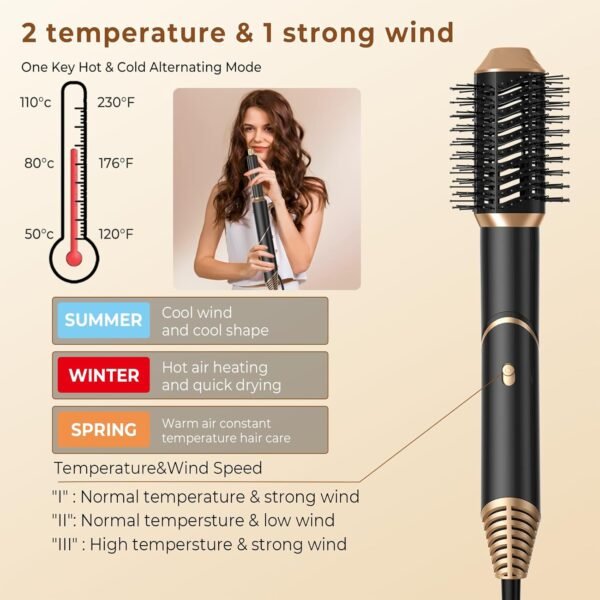 6 in 1 Hair Dryer Brush, Foldable Blow Dryer Brush with Wrap Curler, Detachable Air Hair Styler Curling, Drying,Volumizing, Straightening, Negative Ionic Hair Dryer with Diffuser, Hair Styling Tools