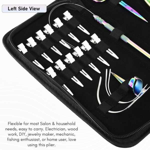 Hair Extension Tools Kit Includes 2 HoleMicro Beads Microlink Crimping Plier, 12pcs Sectioning Clips, Quick Parting Tool, Mini Scissor & C Type Needles, Loop Tool (Rianbow)