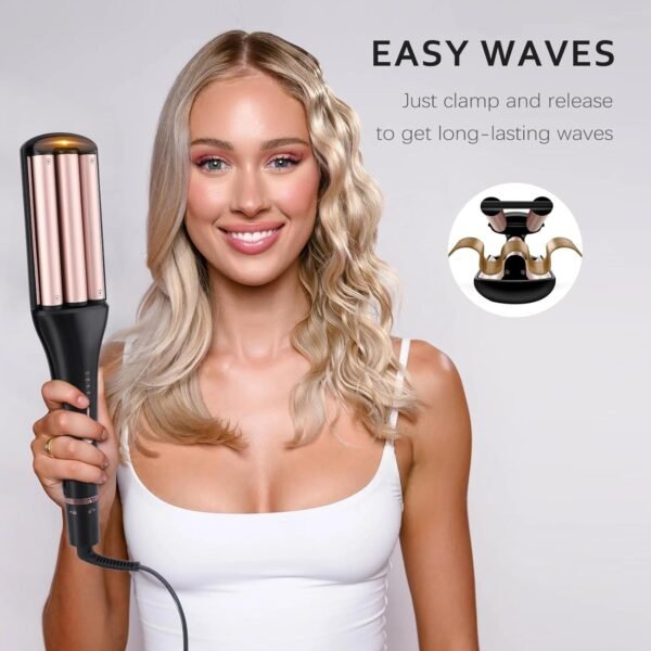 71sIaPtekNL._AC_SL1500_.jpg Crimper Hair Tool with 3 Ceramic Barrels, Beach Waves Curling Iron 3/4 & 1 & 1 1/4 Inch, Deep Waver with 4 Heat Settings, Adjustable Curling Wand for Long Hair Women, Dual Voltage