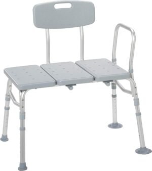 Drive Medical 12011KD-1 Tub Transfer Bench For Bathtub, Height Adjustable Shower Bench with Backrest, Shower Seat Shower Chair Bath Chair for Elderly, Seniors, Arm Support for Transfer, 400 Weight Cap