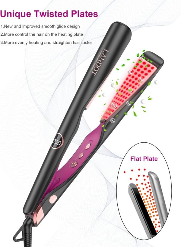 LANDOT Hair Straightener and Curler 2 in 1 - Twist Straightening Curling Iron Combo - Flat Iron Curling Iron in One for Curl Wave Straighten Hair