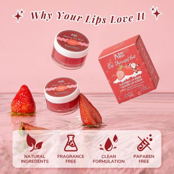 ANAI RUI Lip Scrub & Lip Mask Holiday Gifts, Lip Exfoliator Scrub and Moisturizer Gift For Girls, Lip Scrubber Exfoliator & Sugar Lip Scrub with Vitamin C, Lip Sleeping Mask Gift Set for Women