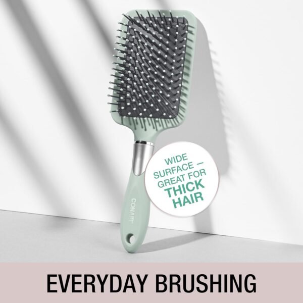 71t381Ga-L._SL1500_.jpg Conair Velvet Touch Paddle Cushion hair brush - Detangling hairbrush - curly or straight styles - men or women - detangler - features soft touch handle - Sage Green
