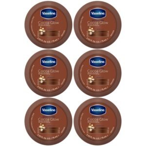 Vaseline Cocoa Glow Body Cream 6-Pack – Pure Cocoa Butter 48H Moisturizing Cream for Dry Skin, Travel-Size, 2.53 Fl Oz Ea