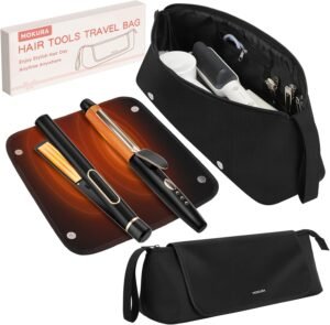 71t76GqEJ3L._AC_SL1500_.jpg MOKURA Hot Hair Tools Travel Bag with Heat Resistant Mat Removable, Hair Accessories Organizer Case, Women Travel Essentials, Storage Pouch for Curling Iron Straightener Flat Iron Hair Dryer, Black