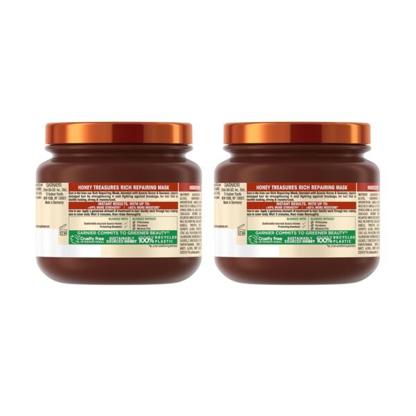 Garnier Whole Blends Honey Treasures Repairing Mask, for Dry, Damaged Hair, 11.5 Fl Oz, 2 Count (Packaging May Vary)
