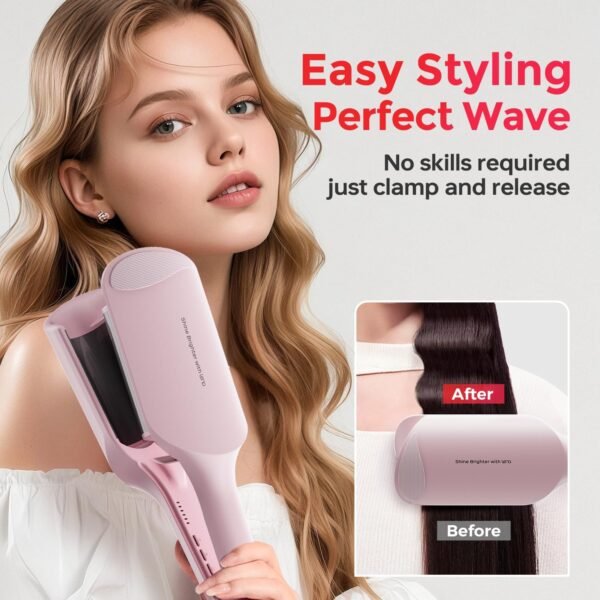 71tA469ZhFL._AC_SL1500_.jpg Waver Curling Iron LENA S12 Beach Waver Curling Wand, Hair Tool with 2 Barrels, Anti-Scald Protection, Adjustable Time & Temps, Dual Voltage, Titanium Coating for Effortless, Long-Lasting Waves