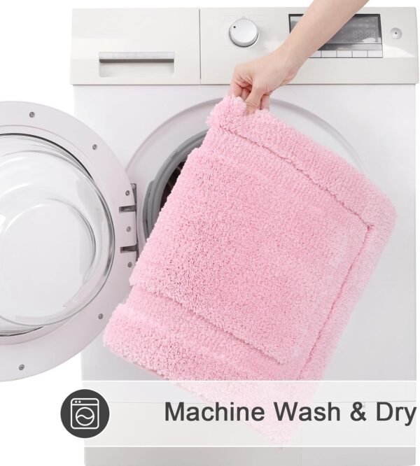 SHACOS Soft Fluffy Bathroom Runner Rugs Set of 3 Bath Mats with U Shape Toilet Rugs Non Slip Washable Bath Rugs Absorbent Bathroom Carpet for Shower Tub, Pink