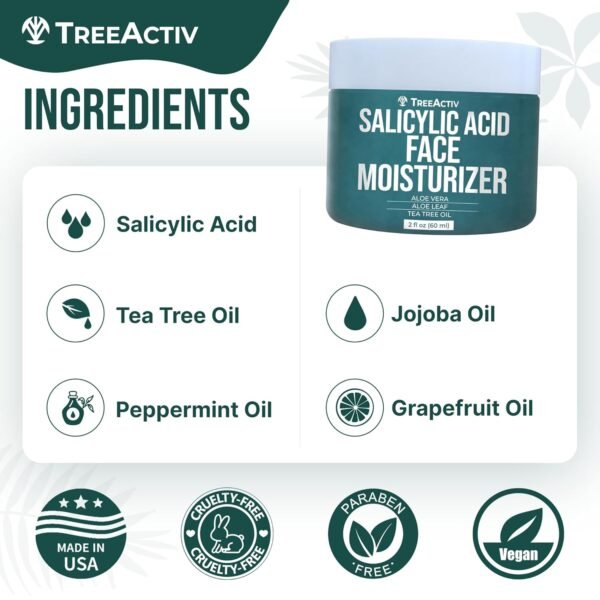 71tSEvvPilL._SL1500_.jpg TreeActiv Acne Eliminating Face Cream | Best Natural Extra Strength Fast Acting Treatment for Clearing Facial Acne | Gentle Enough for Sensitive Skin, Adults, Teens, Men, Women | Tea Tree | 2 fl oz