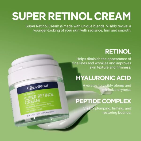 71tZByFv2wL._SL1500_.jpg Retinol Cream for Face Korean Skincare: Anti-Aging Collagen Peptides & Hyaluronic Acid Face Cream for Women, 1.7 oz.