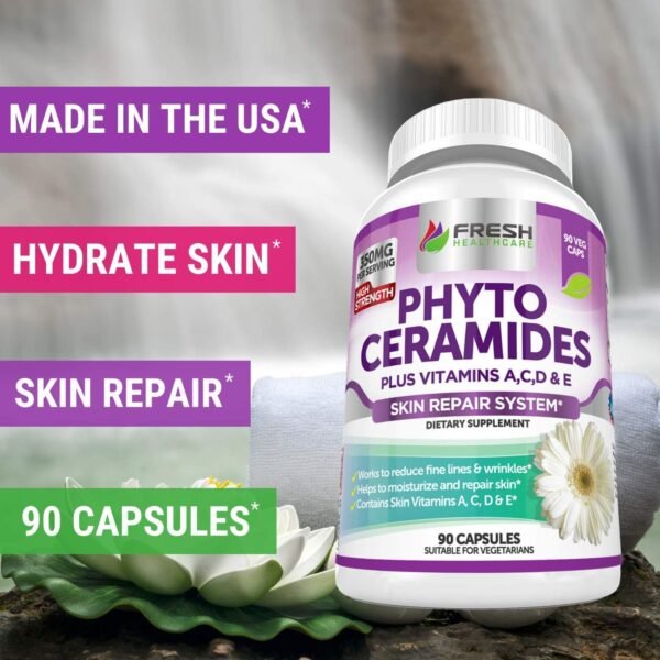 Phytoceramides - 3 Month Supply - Plus Skin Vitamins A,C,D & E for Skin Repair & Rejuvenation - Anti Aging Powerhouse for Reduced Fine Lines & Wrinkles by Fresh Healthcare