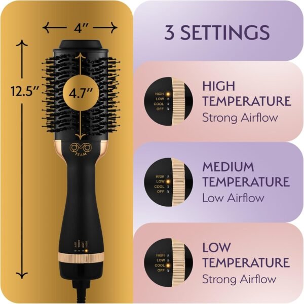 71tqzKBZSJL._AC_SL1500_.jpg Professional Blowout Hair Dryer Brush, Black Gold Dryer and Volumizer, Hot Air Brush for Women, 75MM Oval Shape (Black Gold)
