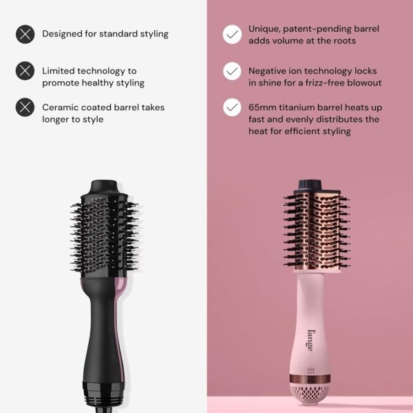 L'ANGE HAIR Le Volume Elevé 65MM 2-in-1 Titanium Brush Dryer | Dry and Style | Unique Teardrop Shape Barrel | 3 Heat Settings | 360° Vented Airflow | Ionic Technology for Frizz-Free Styling (Blush)