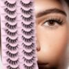 71tuI0JBpHL._SL1200_.jpg False Eyelashes Clear Band Natural Lashes Wispy Cat Eye 15mm Russian D-Curl Lashes Extension Strip Eyelashes Pack by Kiromiro