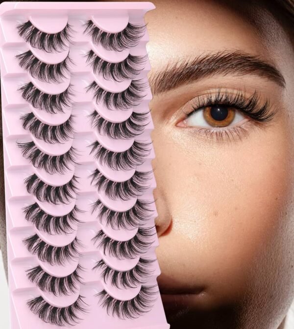 71tuI0JBpHL._SL1200_.jpg False Eyelashes Clear Band Natural Lashes Wispy Cat Eye 15mm Russian D-Curl Lashes Extension Strip Eyelashes Pack by Kiromiro