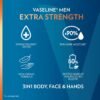 Vaseline Lotion for Men Extra Strength 3-in-1 for Face, Hands & Body + Original Lip Therapy for Dry Lips with Petroleum Jelly (3 Piece Set)