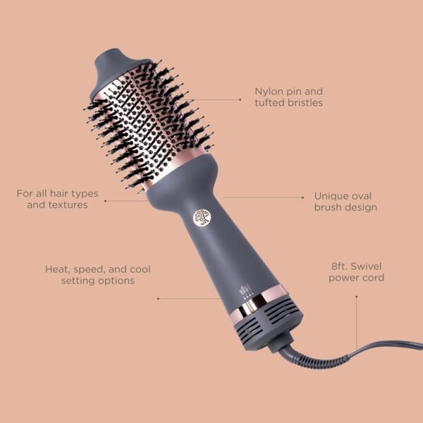 71u0KhHQa6L._SL1500_.jpg Hairitage Volumizing One Step Blow Dry Brush + Hair Dryer for Curling + Straightening - Ceramic Tourmaline Blowout Brush + Volumizer - Hair Styler for Smooth Shiny, Frizz-Free Styles - Matte Grey