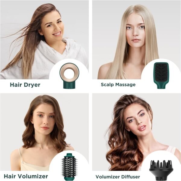 71u2rZGtMFL._AC_SL1500_.jpg IG INGLAM Hair Dryer Brush, 4-in-1 Detachable Blow Dryer Brush, Ionic Diffuser Hair Dryer & Styler Volumizer with Oval Titanium Barrel, One-Step Hot Air Blowout Brush, Dark Green