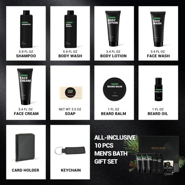 Rinse & Robust Men's Self-Care Gift Set, 10 Pcs Cedarwood Grooming Kit with Bath and Body Wash Gift Set, Beard Oil, Balm & Business Card Case, Unique Gifts for Him Father's Day, Birthday