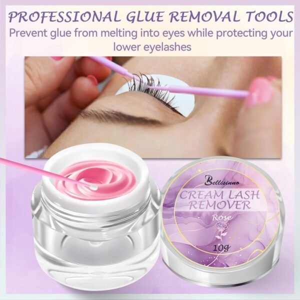 Eyelash Remover for Extensions, Eyelash Extension Remover Rose Scent, Lash Remover for Lash Extensions with Eye Pads, Non-Irritating, No Residual Fast Remover Kit (10g)