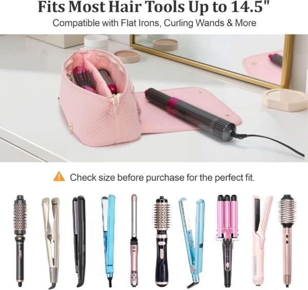 PACKISM Hair Tools Travel Bag - Quilted Twill for Dyson Airwrap & Shark Flexstyle Full Size Kits with Heat Resistant Mat, Fit General Curling Irons/Flat Straighteners - Rose Pink