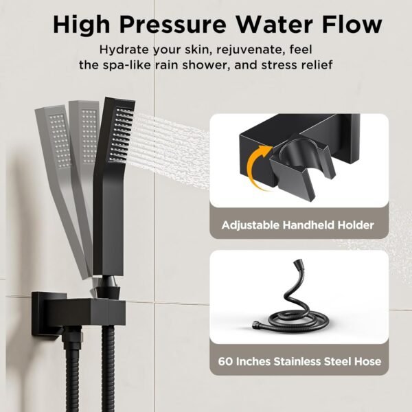 Shower Systems with 4 Body Spray Jets, STARBATH 4 Way 12+6" Rainfall Shower Head with Handheld Combo, Ceiling Mounted Shower Jets System in Wall Shower Faucet Sets Complete, Matte Black