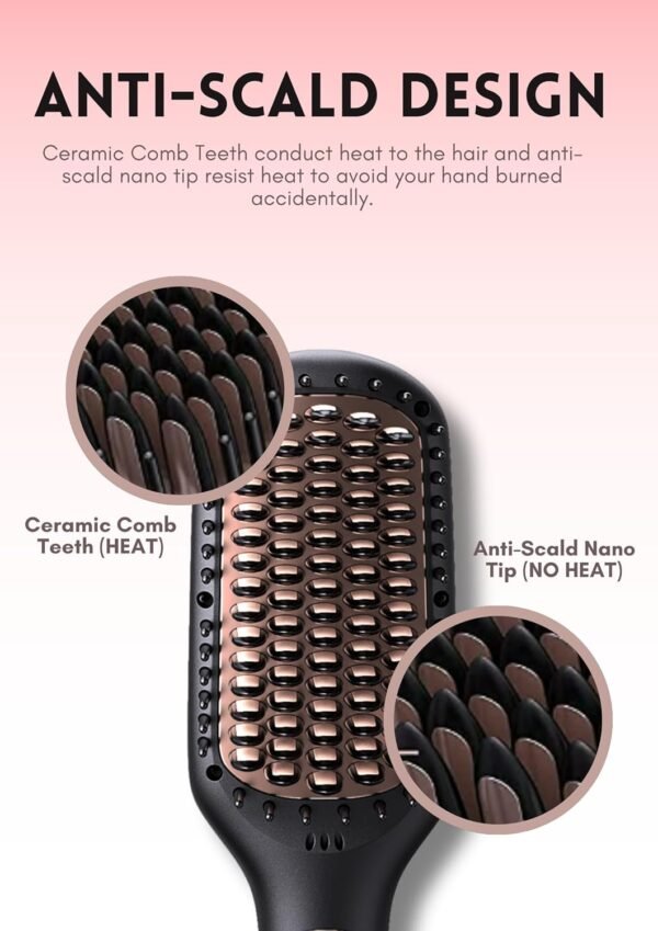 MEGAWISE Pro Ceramic Ionic Hair Straightener Brush for Home Salon | MCH Fast 20s Heating Tech with Auto-Off Safety | Anti-Scald with Universal Dual Voltage | Rotatable Power Cord