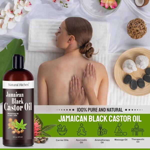 71uG7qJJ7zL._SL1500_.jpg Natural Riches Jamaican Black Castor Oil Pure Organic Cold Pressed for Hair Growth Skin Care for Dry Skin Conditioning Eyebrows Eyelashes Scalp and Nail Moisturizes & Repairs 16fl.oz.