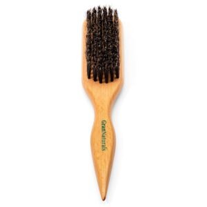 71uJyvIEVZL._SL1500_.jpg GranNaturals Boar Bristle Slick Back Hair Brush for Sleek Ponytail Bun & Smoothing Baby Hairs, Flyaways, Edge Control - Backcombing & Teasing Hairbrush with Wide Rat Tail for Sectioning & Parting