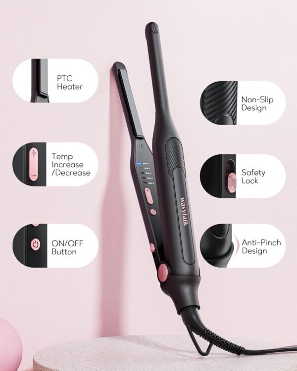 71uZB-hmgZL._AC_SL1500_.jpg Wavytalk 3/10" Small Flat Iron, Pencil Flat Iron for Short Hair, Pixie Cut and Bangs, Curling Iron for Short Hair, Mini Hair Straightener for Edges with Anti-Pinch Design, Tiny Hair Straightener