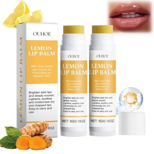 Lemon and Turmeric Lip Balm,Vitamin C Lip Moisturizing Balm for Dark Lips—Prevents Dry,Reduces Lip Lines,Organic Turmeric Lip Balm—Lip Exfoliator Scrub for Lip Softening & Hydration (2Pcs)
