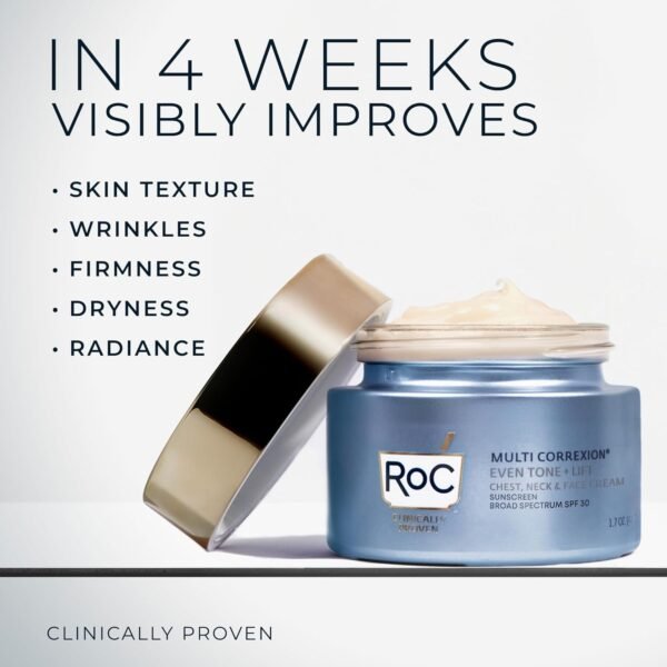 RoC Multi Correxion 5 in 1 Chest, Neck, and Face Moisturizer Cream with SPF 30, for Neck Firming and Wrinkles, Vitamin E & Shea Butter, Oil Free Skin Care, 1.7 Ounces (Packaging May Vary)