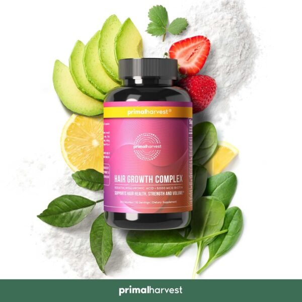 Primal Harvest Hair Growth Vitamins, Hair Growth for Women & Men - 60 Hair Growth Pills, Natural Hair Thickening Products for w/Biotin & Zinc - Hair Supplement, Regrowth Hair Vitamins