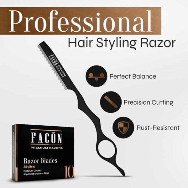 71un-ipUiBL._SL1500_.jpg Facón Hair Razors for Cutting Hair - Professional Hair Styling Razor Kit with 11 Replacement Blades, Stainless Steel Hair Cutting Tool for Salon & Home, Premium Hair Thinning Texturizing Faether Razor