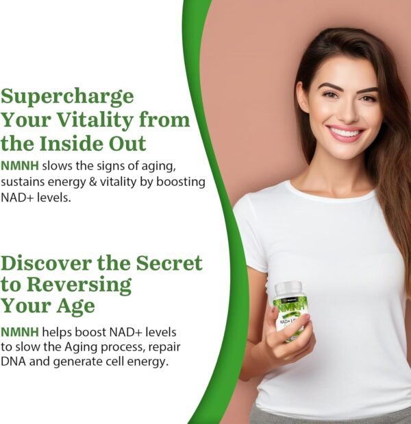 NMNH (Dihydronicotinamide Mononucleotide),NMN Supplement Alternative, 500mg per Serving NAD Supplement to Boost NAD+ Levels As We Age, NMNH for Anti-Aging, Energy, Focus, 120 Count (120 Servings)