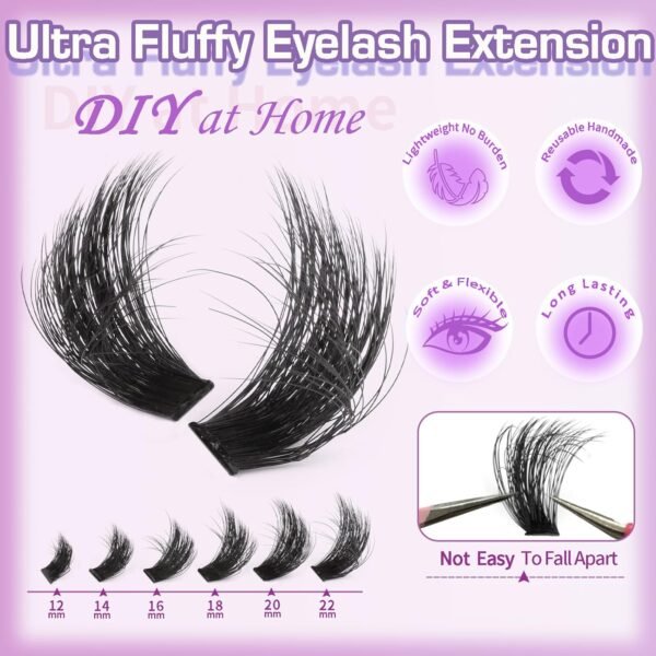 71uq1Zqs8nL._SL1500_.jpg Fluffy Lash Clusters 200D Long Lash Clusters Thick Volume Lashes Clusters 12-22mm Eyelash Clusters D Curl Cluster DIY at Home Wispy Individual Lashes for Beginners Eyelash Extension by FOINEMYED