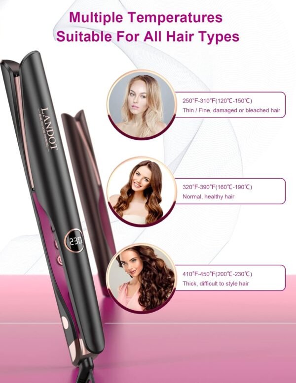 LANDOT Hair Straightener and Curler 2 in 1 - Twist Straightening Curling Iron Combo - Flat Iron Curling Iron in One for Curl Wave Straighten Hair
