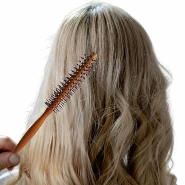 71v5m7-GJtL._SL1500_.jpg Small Round Brush, Wooden Handle White Bristles - 1.3inch Mini Round Hair Brush for Short Hair & Bangs, Non-Slip Grip, Blow Drying Styling Tool for All Hair Type, is Used for Men, Women
