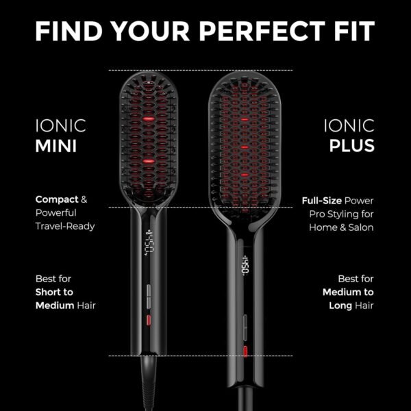 TYMO Hair Straightener Brush - Upgraded Ionic Plus Straightening Brush with Dense Bristles, 16 Temps, Dual Voltage | Ceramic Hot Comb for Women | Flat Iron for Thick Curly Hair, Black