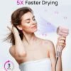 Hair Dryer, High-Speed Ionic Low Noise Blow Dryer with Brushless Motor for Fast Drying, Thermo-Control Quiet Compact Hair Blow Dryer with Magnetic Diffuser for Curly Hair for Home Travel Salon