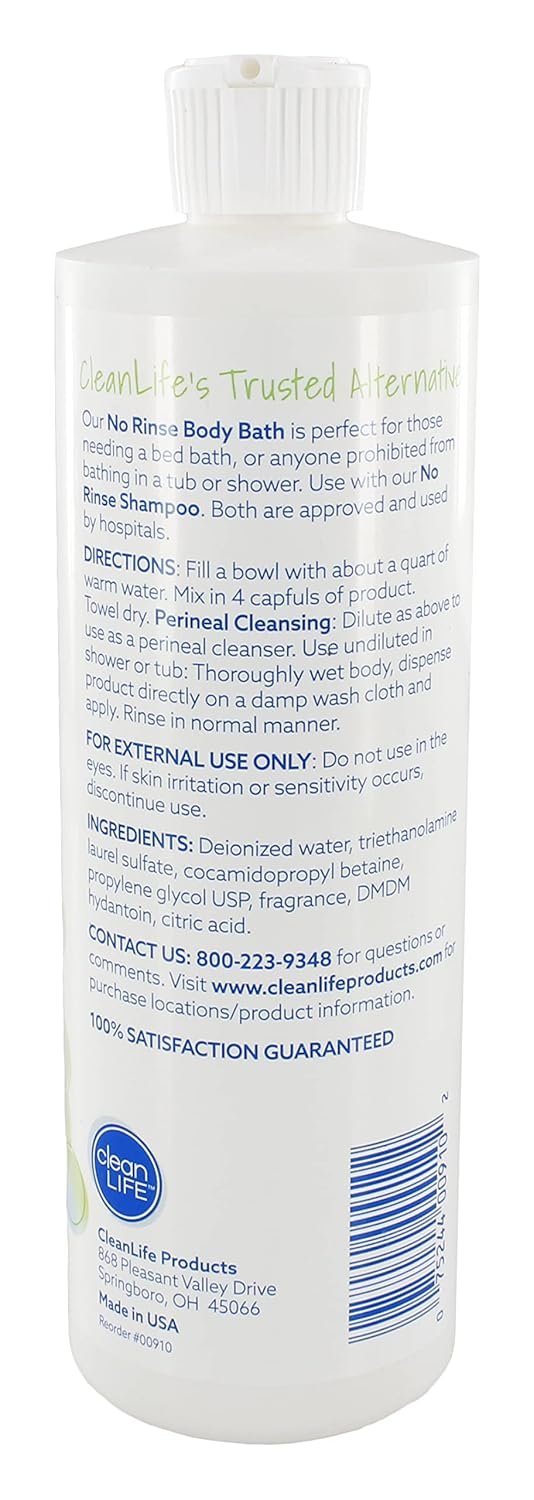 No-Rinse Body Bath, 16 fl oz - Leaves Skin Clean, Refreshed and Odor-Free, Rinse-Free Formula (Pack of 3) - Makes 16 Complete Baths Per Bottle