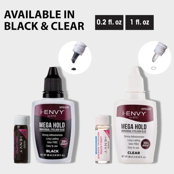 71vRv-baPL._SL1500_.jpg i-Envy Semi-Permanent Lash Glue Adhesive for Individual Cluster Lashes & Lash Extension, Waterproof Strong Hold, Long-Lasting Up to 2 Weeks, Latex-Free, Perfect for Sensitive Eyes (Black, 3 Pack)