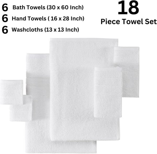 Casa Platino 100% Cotton Luxury Bathroom Towel Set - 18 Pcs - Super Soft, Fluffy & Highly Absorbent - 6 Large Bath Towels, 6 Washcloths, 6 Hand Towels - Complete Family Pack - White Bath Towel Set