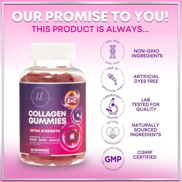 71vbVNrfCiL._AC_SL1500_.jpg Collagen Peptide Gummies for Women with Biotin - Hydrolyzed Collagen for Hair, Skin, Nail, Bone Health & Joint Support - Extra Strength Best Peptides Supplement for Women & Men, Non-GMO - 60 Gummies