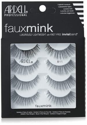 Ardell Faux Mink Lashes False Eyelashes 811 - Luxuriously Lightweight, Knot-Free Invisiband, Reusable Strip Lashes, 4 Pairs, 1 Pack