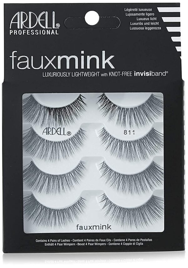 Ardell Faux Mink Lashes False Eyelashes 811 - Luxuriously Lightweight, Knot-Free Invisiband, Reusable Strip Lashes, 4 Pairs, 1 Pack