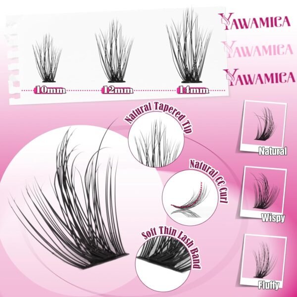 Yawamica Wispy Lash Clusters Natural Eyelash Extension 10-14mm Fluffy Eyelash Clusters CC Curly Individual Lashes Cluster Eyelash Extensions 40D Cluster Lashes 200pcs DIY Lash Extension by Self