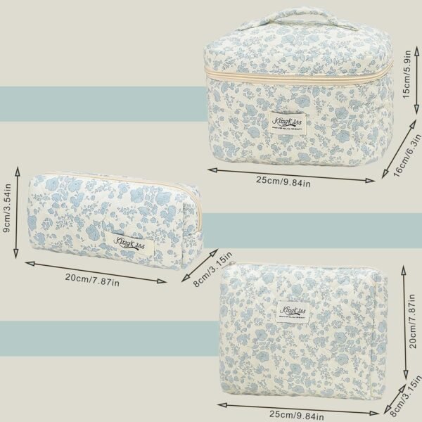 71vs8GDNzPL._AC_SL1500_.jpg kingkiss Makeup Bag, Quilted Cosmetic Bag, Large Capacity Make Up Bag for Women, Cute Floral Storage Toiletry Bag Travel Storage Makeup Bag (Blue Flower)